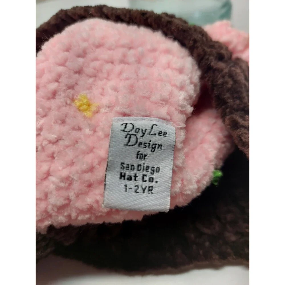 Day Lee Design Knit Pink Cupcake with Red PomPom Beanie  Size 1-2 Year Old
